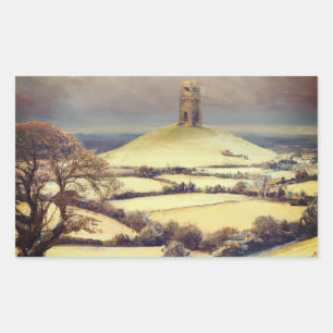 Winter Glastonbury Tor  Rectangular Sticker