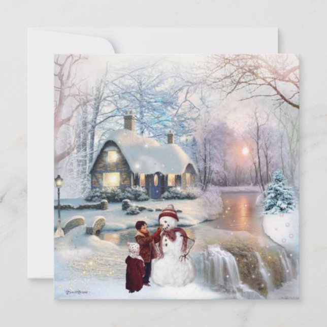 Winter Glisten Snowman Christmas Flat Card (Front)