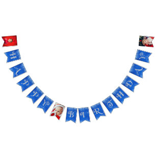 Winter Glitter Blue Boy Birthday Custom Photo Bunting
