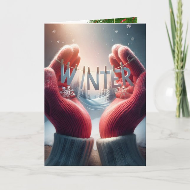 Winter Gloves With Snowflakes Card (Front)