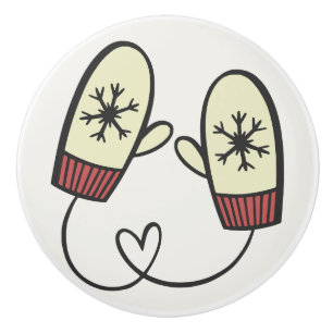 Winter gloves with snowflakes decoration ceramic knob