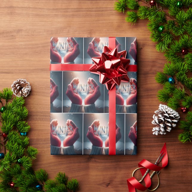 Winter Gloves With Snowflakes Wrapping Paper (Holiday Gift)