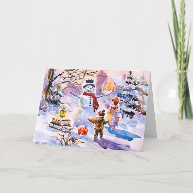 Winter Glow Watercolor Greeting Card (Front)