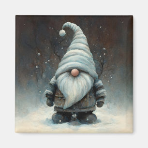 Winter Gnome in a Snowy Forest Magnet