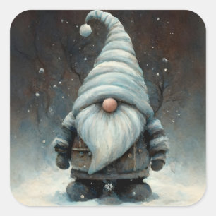 Winter Gnome in a Snowy Forest Square Sticker