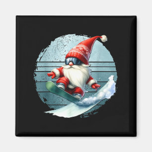 Winter gnome santa with skiing googles retro magnet