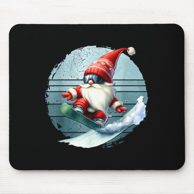 Winter gnome santa with skiing googles retro mouse mat (Front)