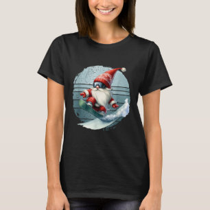Winter Gnome Santa With Skiing Googles Retro Snowb T-Shirt