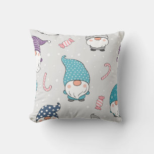 Winter Gnomes and Candy Seamless Pattern Cushion