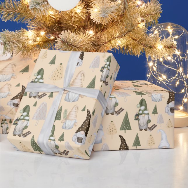 Winter Gnomes Forest Beige Wrapping Paper (Holidays)