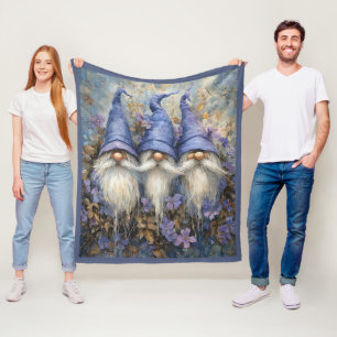 Winter Gnomes Purple Hats Flowers Fleece Blanket