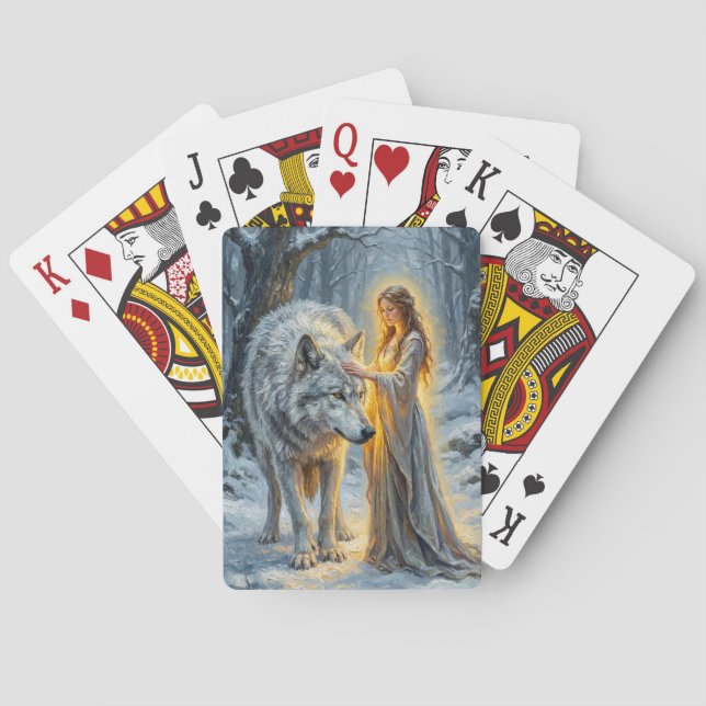 Winter Goddess & White Wolf Playing Cards (Back)