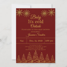 Winter Gold and Burgundy Snowflake Baby Shower Inv