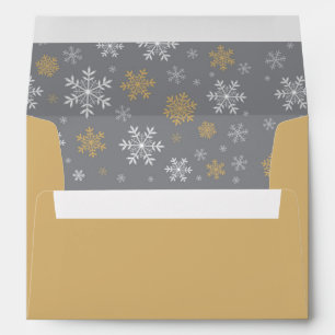 Winter Gold and Grey Snowflake Pattern Envelope