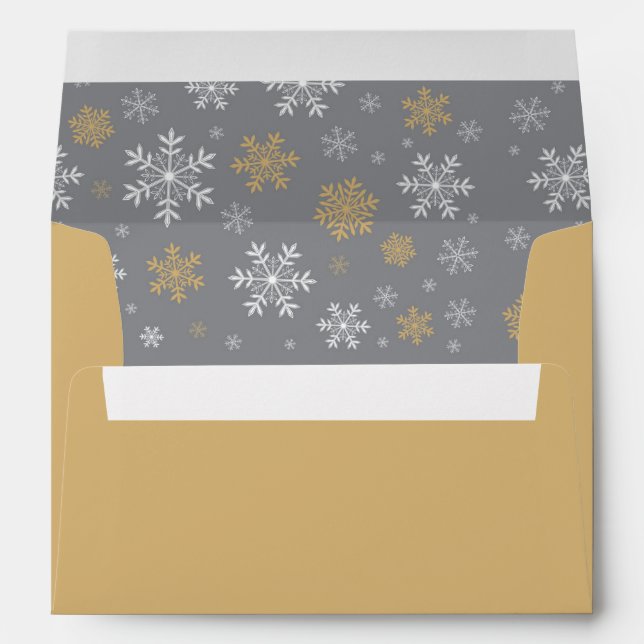 Winter Gold and Grey Snowflake Pattern Envelope (Back (Bottom))