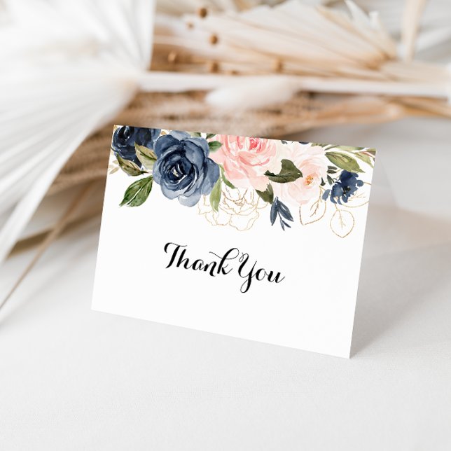 Winter Gold Floral Folded Wedding Thank You Card (Creator Uploaded)