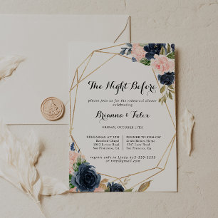 Winter Gold Floral Night Before Rehearsal Dinner Invitation