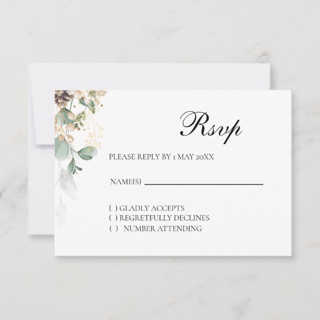 Winter Gold Floral RSVP card (Front)