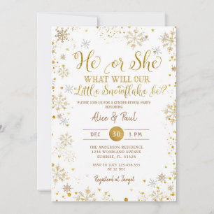 Winter Gold He or She Gender Reveal Party  Invitation
