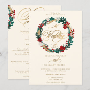 Winter gold ivory all in one calligraphy wedding invitation