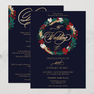 Winter gold navy all in one calligraphy wedding invitation