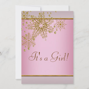 Winter Gold Pink Snowflakes Baby Girl Shower Invitation