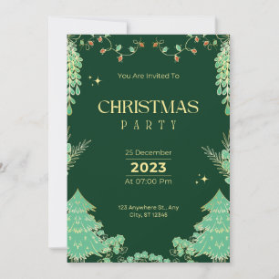 Winter gold snow pine green  Christmas  Invitation