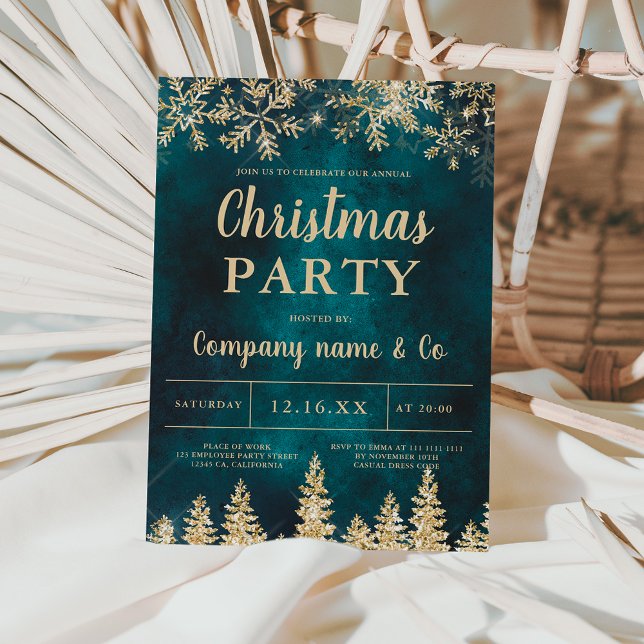 Winter gold snow pine green corporate Christmas Invitation (Creator Uploaded)