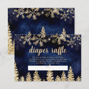 Winter gold snow pine navy diaper raffle baby enclosure card