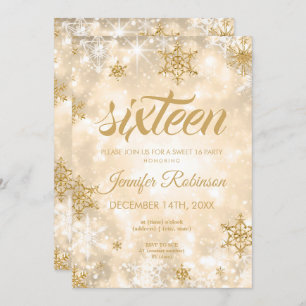 Winter Gold Sweet 16 Glitter Sparkle Invitation