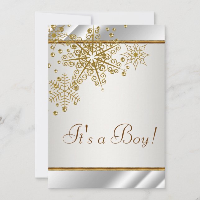 Winter Gold White Snowflakes Baby Boy Shower Invitation (Front)
