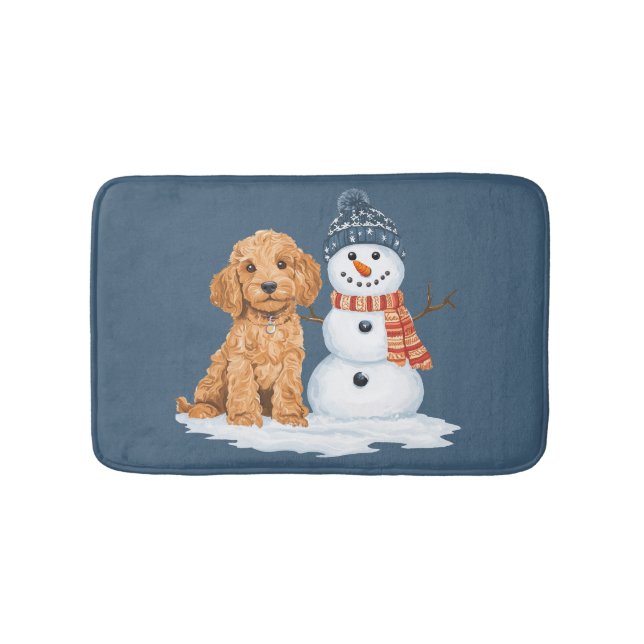 Winter Goldendoodle Dog Cute Snowman Bath Mat (Front)
