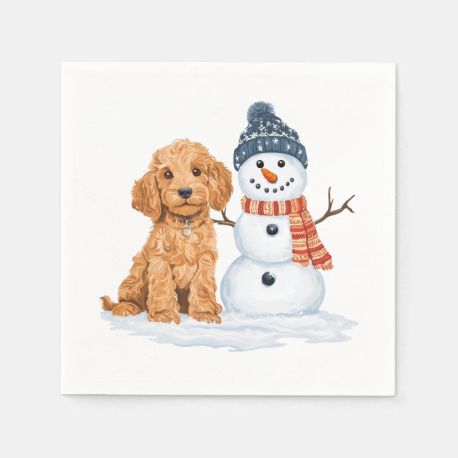 Winter Goldendoodle Dog Cute Snowman Napkin (Front)