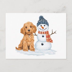 Winter Goldendoodle Dog Cute Snowman Postcard