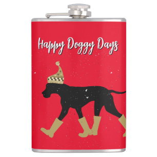 Winter Great Dane and Text Hip Flask