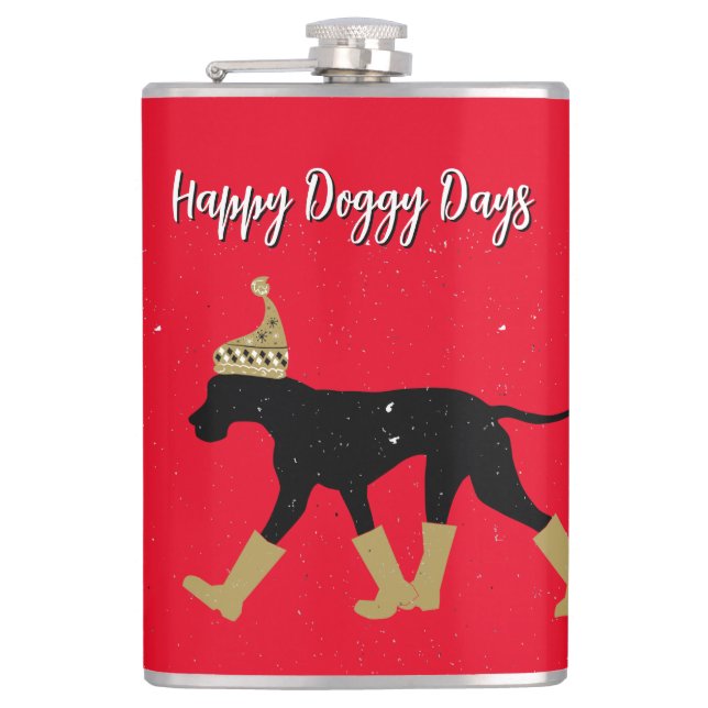 Winter Great Dane and Text Hip Flask (Front)