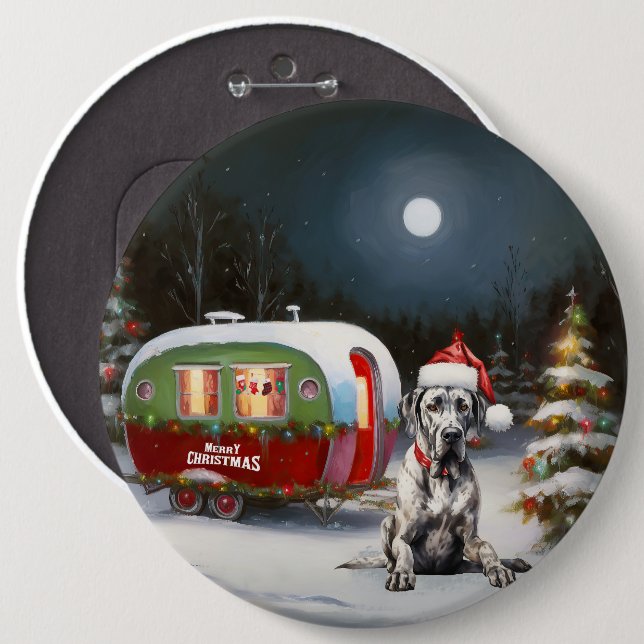 Winter Great Dane Caravan Christmas Adventure 6 Cm Round Badge (Front & Back)