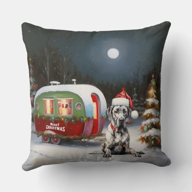 Winter Great Dane Caravan Christmas Adventure Cushion (Back)