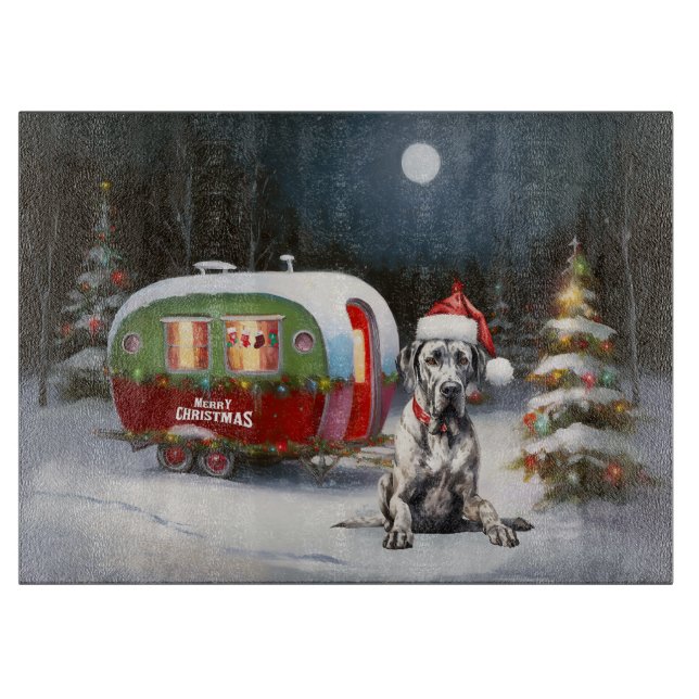 Winter Great Dane Caravan Christmas Adventure Cutting Board (Front)