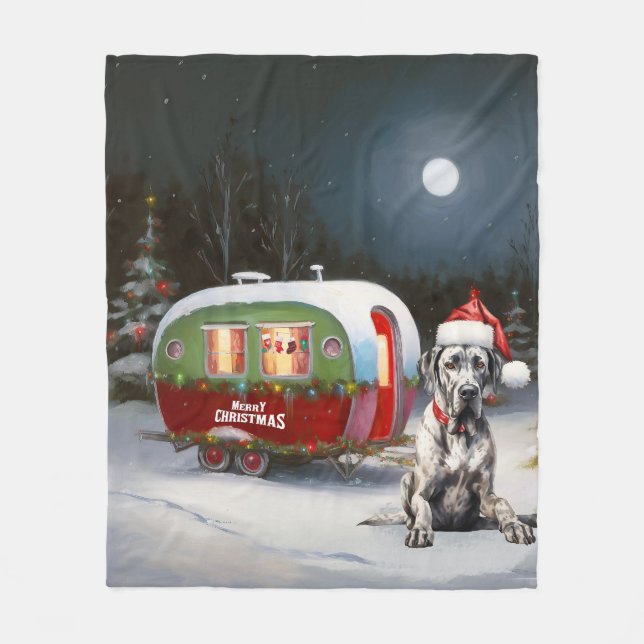Winter Great Dane Caravan Christmas Adventure Fleece Blanket (Front)
