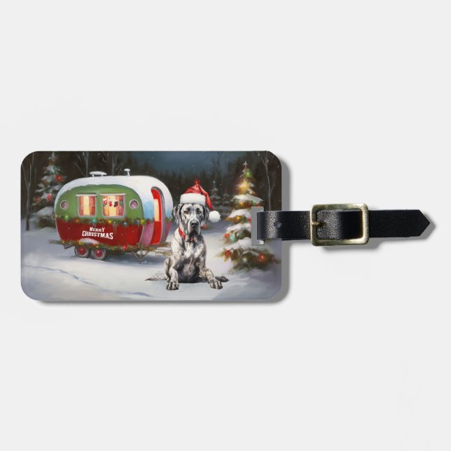 Winter Great Dane Caravan Christmas Adventure Luggage Tag (Front Horizontal)