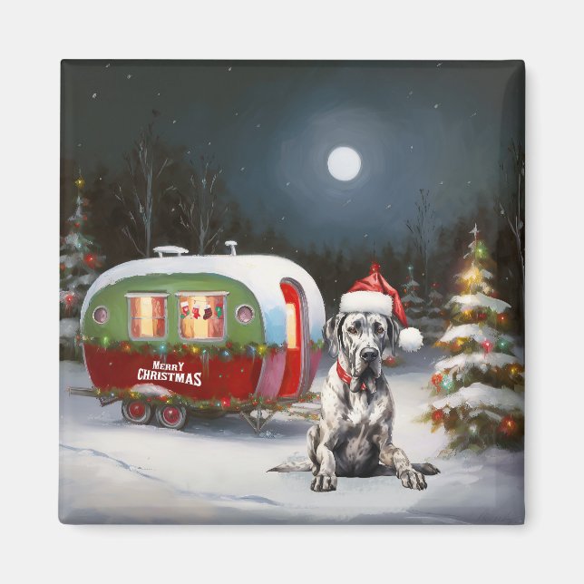 Winter Great Dane Caravan Christmas Adventure Magnet (Front)