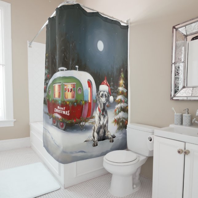 Winter Great Dane Caravan Christmas Adventure Shower Curtain (In Situ)