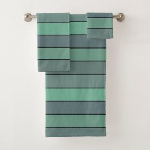 Winter Green And Grey Stripes On Watercolor Paper  Bath Towel Set