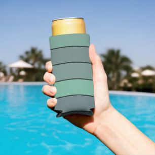 Winter Green And Grey Stripes On Watercolor Paper Seltzer Can Cooler