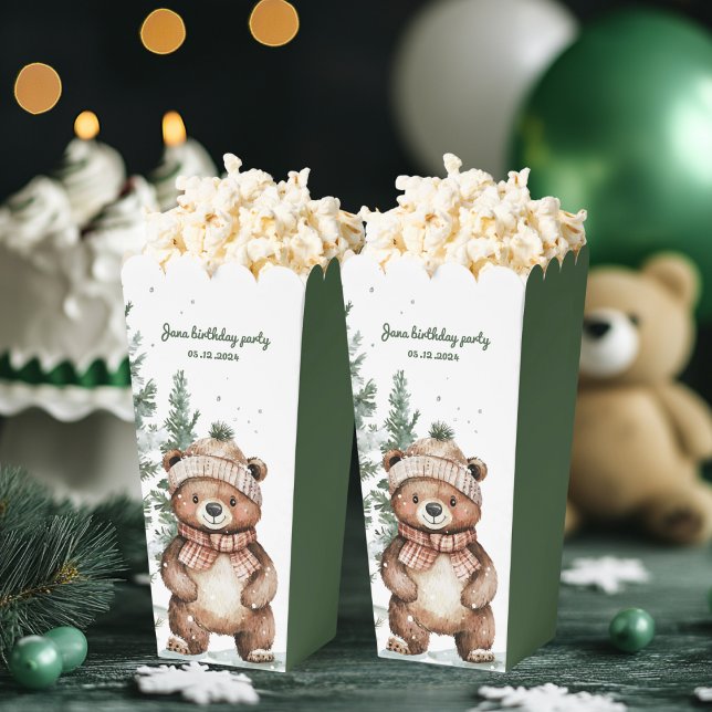 Winter Green Bear Birthday Party Woodland Favour Box (Creator Uploaded)