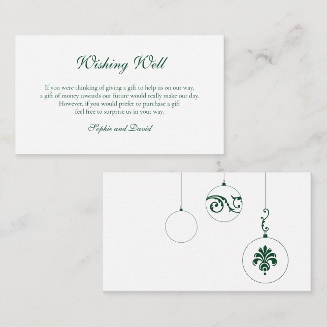 Winter Green Christmas Bauble Wishing Well Enclosure Card (Front/Back)