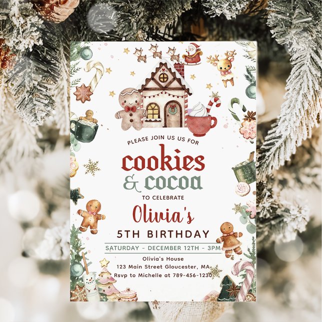 Winter Green Christmas Cookies and Cocoa Birthday Invitation (Creator Uploaded)