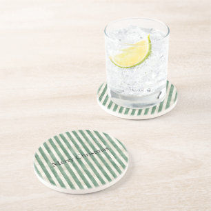 Winter Green Cream Stripes Christmas Coaster