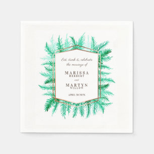 Winter green evergreen foliage watercolor wedding napkin